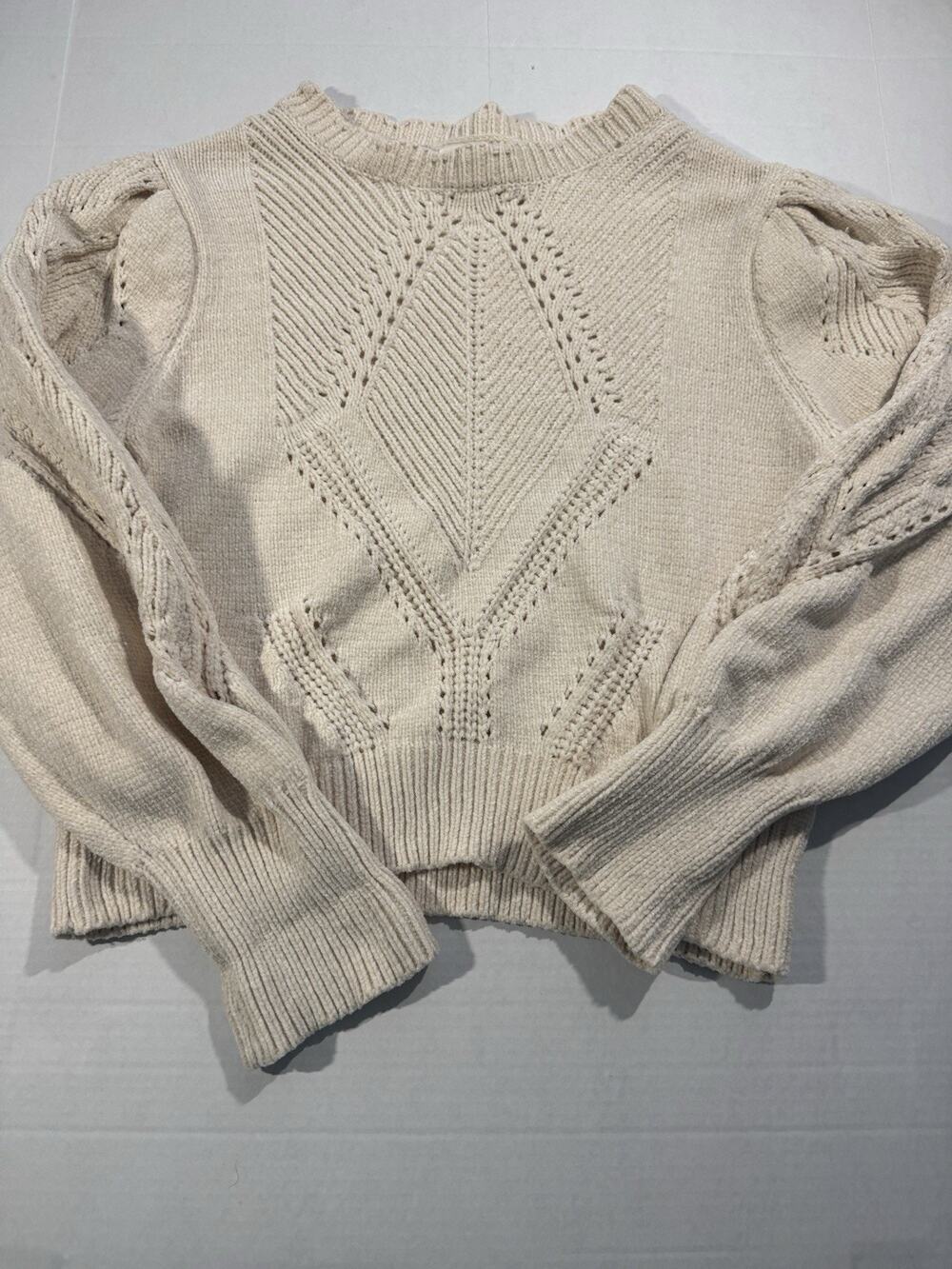 Cynthia Rowley Women’s Beige Cable Knit Crew Neck Pullover Sweater L